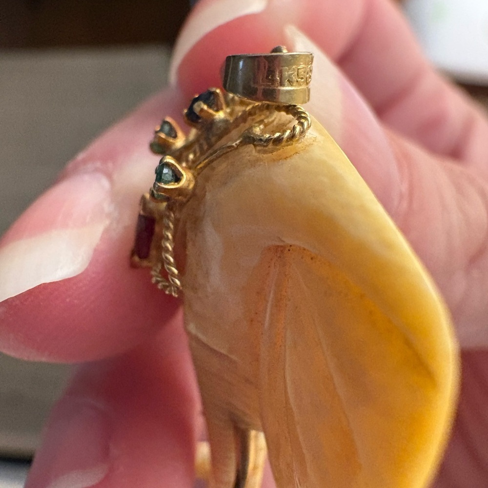 Contemporary Elephant Pendant w 14k Yellow Gold and Ruby/Sapphire/Emerald - Picture 5 of 6